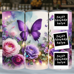 Egyedi Fényképes Tumbler Pillangó és Virág Mintával