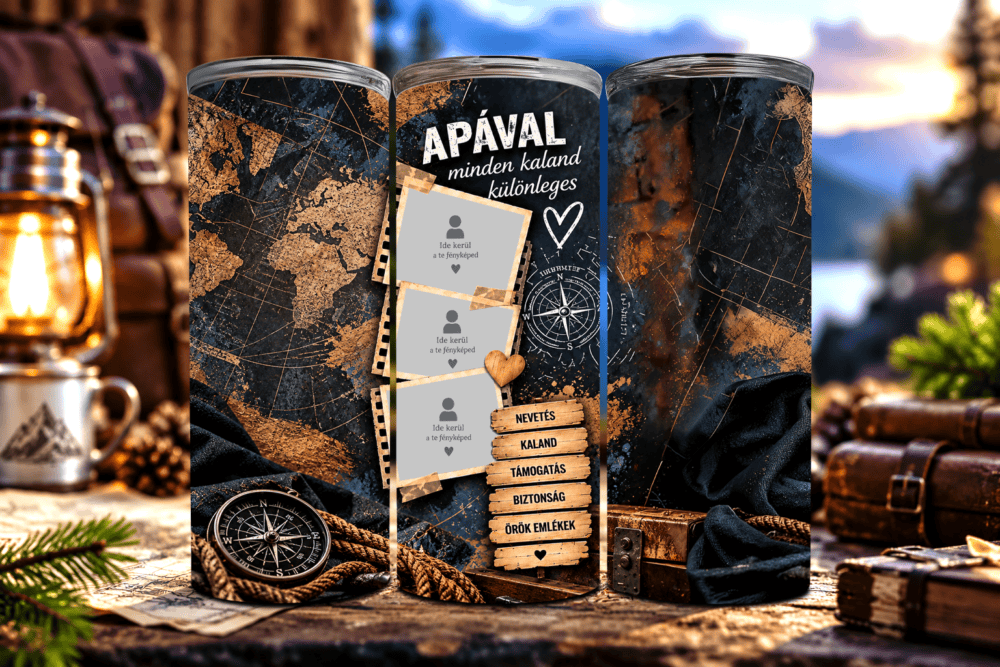 Kalandtárs – Fényképes Tumbler Apáknak
