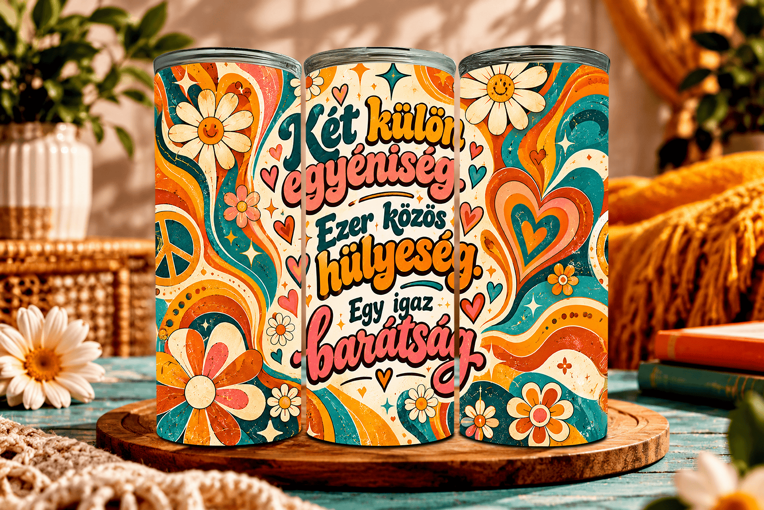 Virágos Őrület – Retró Barátnős Tumbler